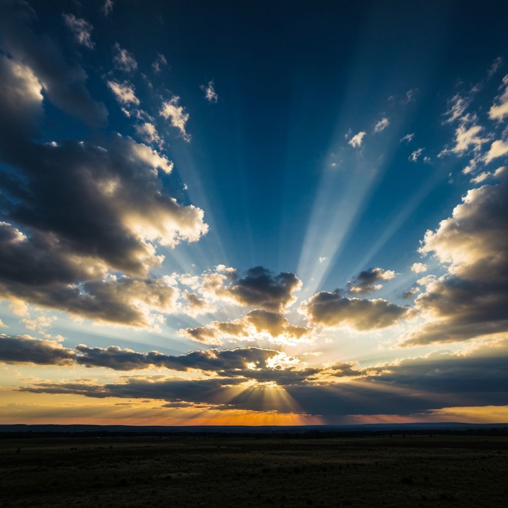 Divine light breaking through clouds